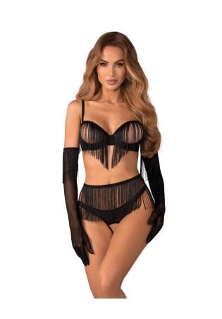 Rossay Black komplet 4-częściowy otwarty S/M