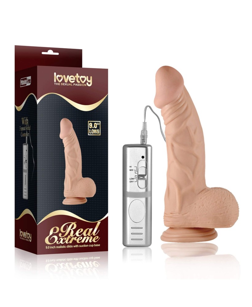 9"" Real Extreme Vibrating Dildo Flesh