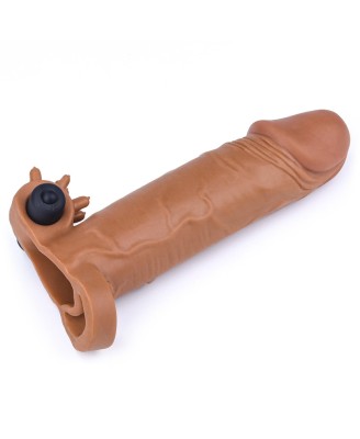 Add 2"" Pleasure X Tender Vibrating Penis Sleeve Brown