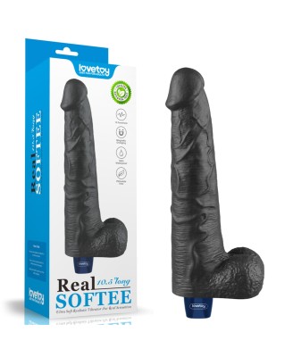 10.5" REAL SOFTEE Rechargeable TPE Vibrating Dildo(Black)