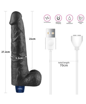 10.5" REAL SOFTEE Rechargeable TPE Vibrating Dildo(Black)