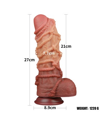 10.5'' Dwuwarstwowy Dildo XXL z silikonu platynowego z linką