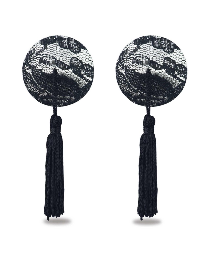 Reusable Black Lace Round Tassel Nipple Pasties