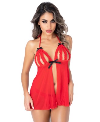 Peek-a-boo Ruffle Babydoll Red