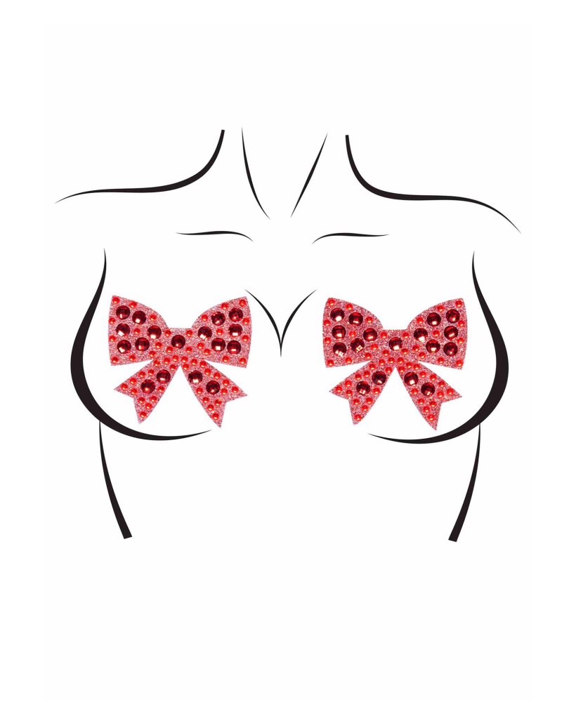 Rhinestone bow nipple jewels Red