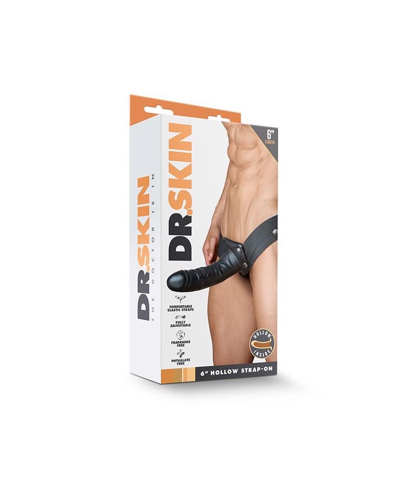 DR. SKIN 6INCH HOLLOW STRAP ON BLACK