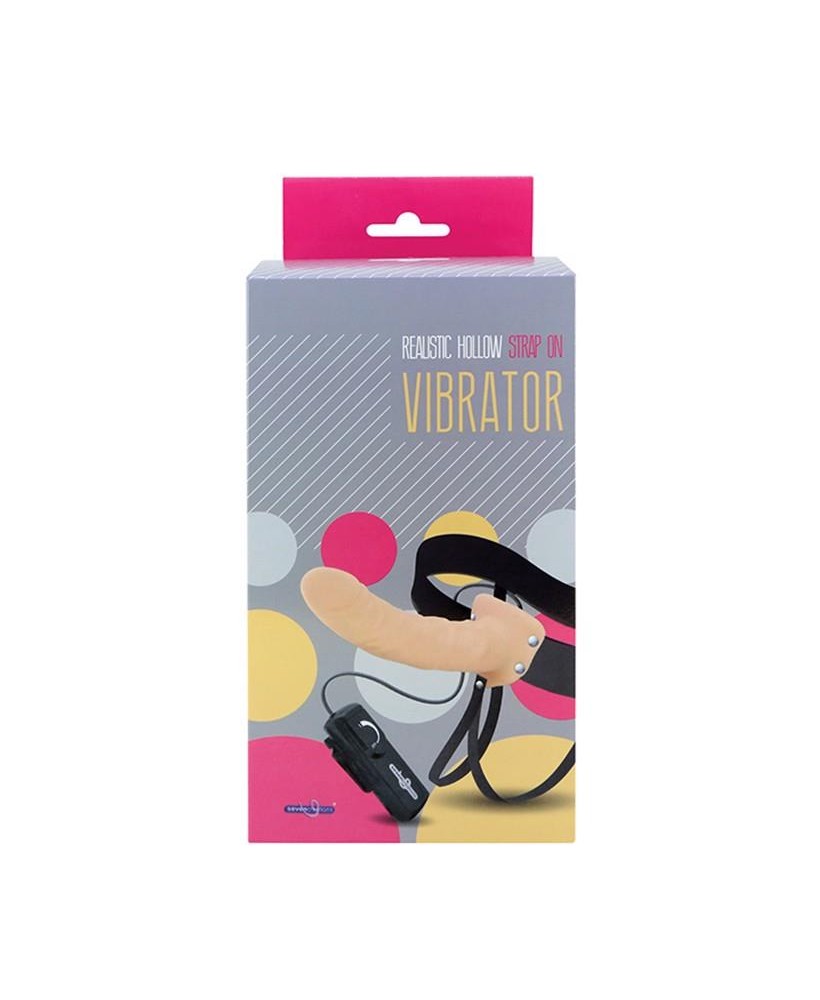 REALISTIC HOLLOW STRAP ON VIBRATOR 8INCH