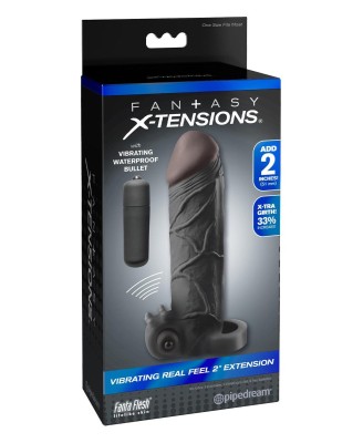 FANTASY X-TENSIONS VIBRATING REAL FEEL 2 INCH EXTENSION BLACK