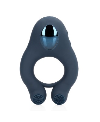 Vibrating Cockring with Clitoris Stimulation - Indigo Blue