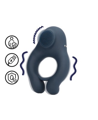 Vibrating Cockring with Clitoris Stimulation - Indigo Blue