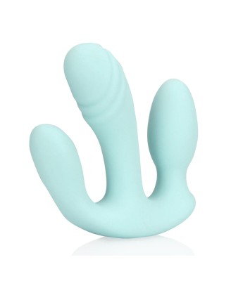 Three-In-One Liquid Silicone Vibrator - Breezy Blue