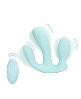 Three-In-One Liquid Silicone Vibrator - Breezy Blue
