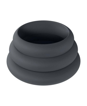 Wide O Silicone Cockring Set of 3 - S/M/L - Black