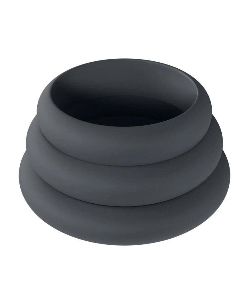 Wide O Silicone Cockring Set of 3 - S/M/L - Black
