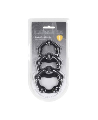 Beaded Silicone Cockring Set of 3 - S/M/L - Black