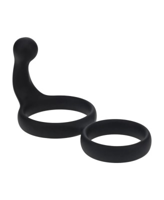 Silicone Double Cockring with Anal Stimulator - Black