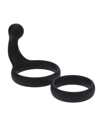 Silicone Double Cockring with Anal Stimulator - Black