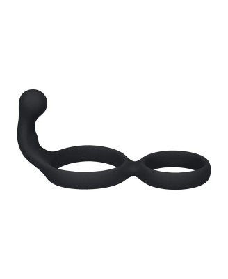 Silicone Double Cockring with Anal Stimulator - Black