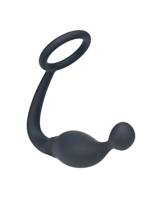 Silicone Cockring with Prostate Stimulator - L - Black
