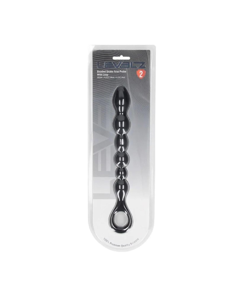 Beaded Snake Silicone Anal Probe with Loop - Black