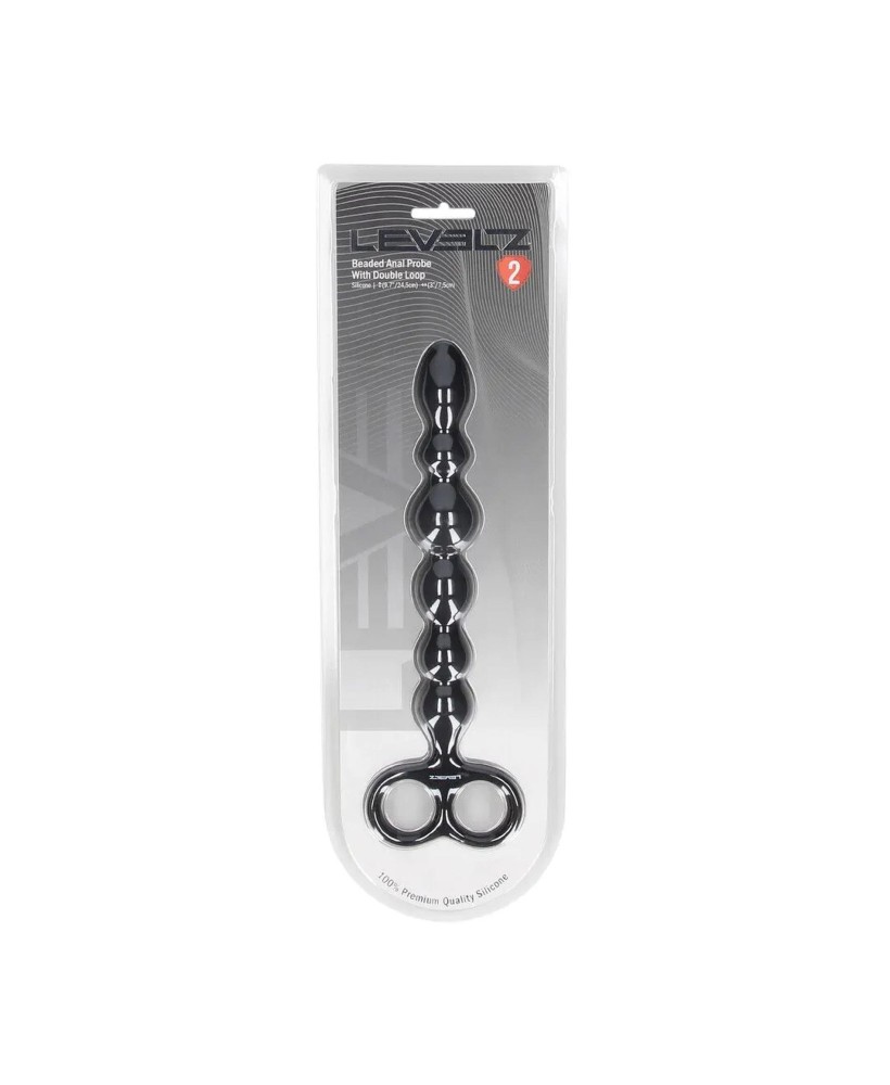 Beaded Silicone Anal Probe with Double Loop - Black