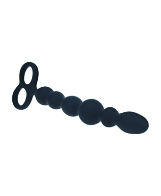 Beaded Silicone Anal Probe with Double Loop - Black