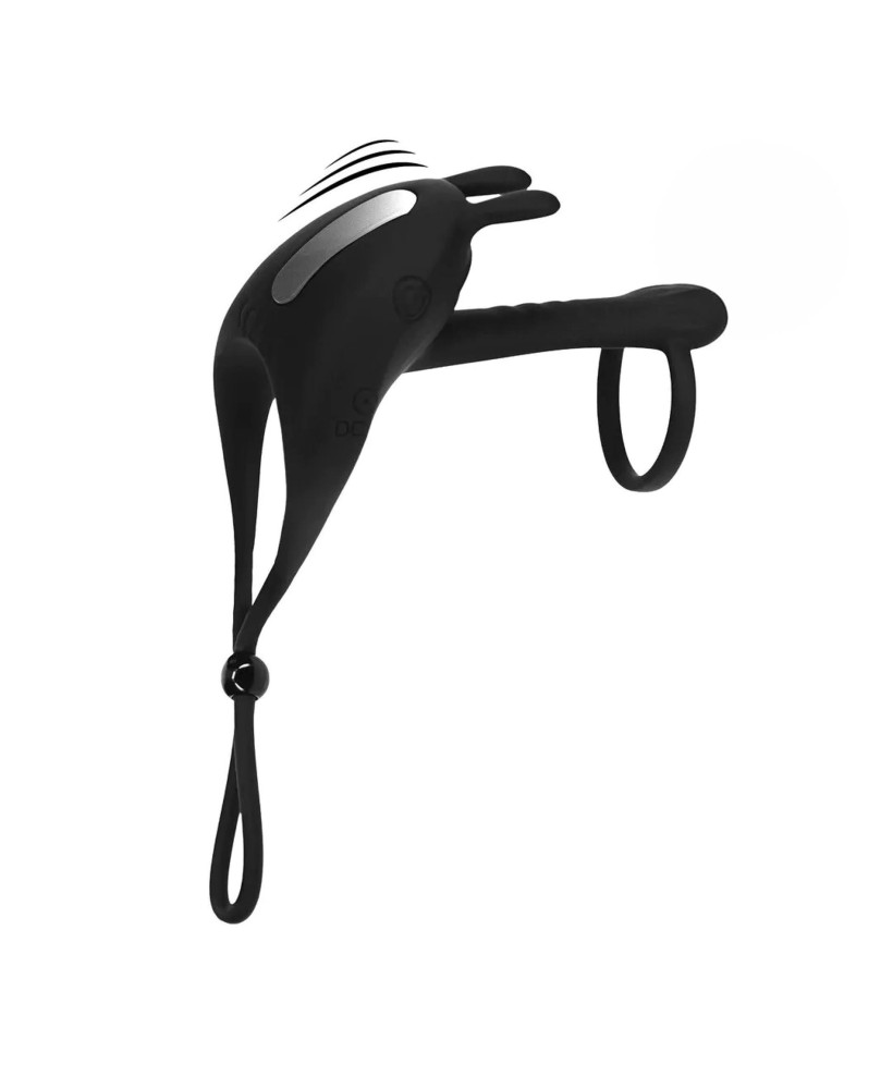 Adjustable Bunny Vibrating Silicone Lasso Cockring and Shaft Loop - Black