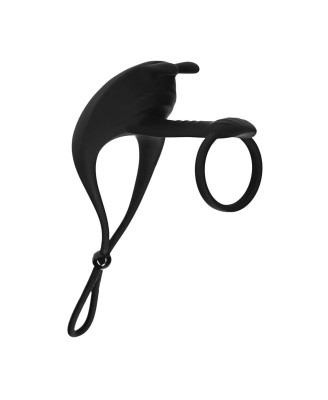 Adjustable Bunny Vibrating Silicone Lasso Cockring and Shaft Loop - Black