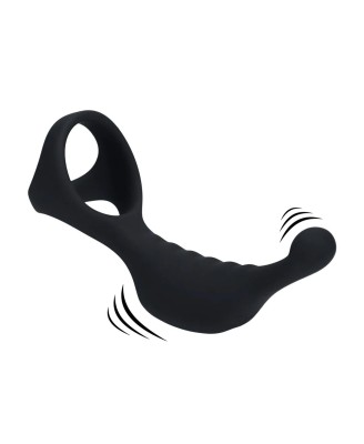 Vibrating Silicone Prostate Stimulator with Tri O Cockring - Black
