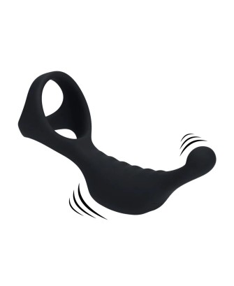 Vibrating Silicone Prostate Stimulator with Tri O Cockring - Black