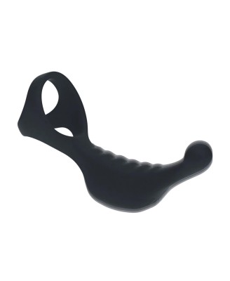 Vibrating Silicone Prostate Stimulator with Tri O Cockring - Black