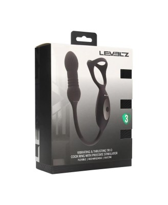 Vibrating and Thrusting Silicone Tri O Cockring with Prostate Stimulator - Black