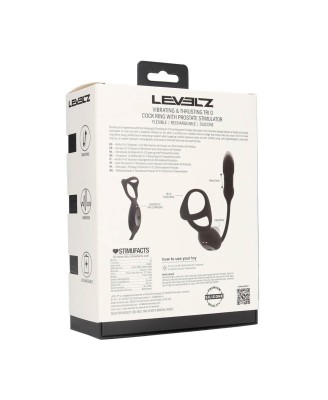 Vibrating and Thrusting Silicone Tri O Cockring with Prostate Stimulator - Black