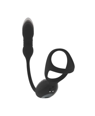 Vibrating and Thrusting Silicone Tri O Cockring with Prostate Stimulator - Black