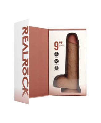 Vibrating Regular Straight Cock with Balls - 23 cm - Tan