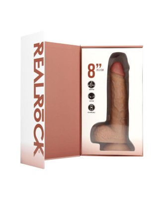 Vibrating and Rotating Straight Cock with Balls - 8" / 20,5 cm - Tan