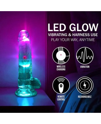 LED Vibrating Straight Cock with Balls - 15 cm - Transparent