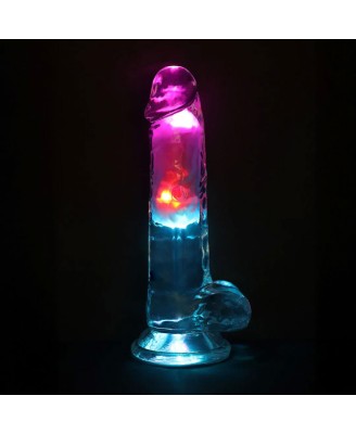 LED Vibrating Straight Cock with Balls - 7" / 18 cm - Transparent