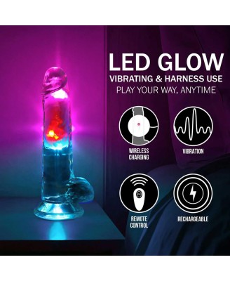 LED Vibrating Straight Cock with Balls - 7" / 18 cm - Transparent