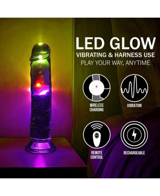 LED Vibrating Straight Cock - 20 cm - Transparent