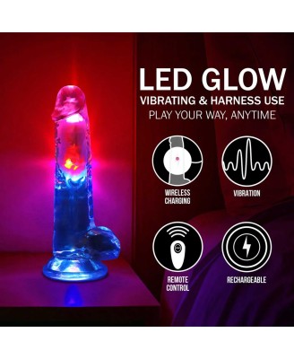 LED Vibrating Straight Cock with Balls - 20 cm - Transparent
