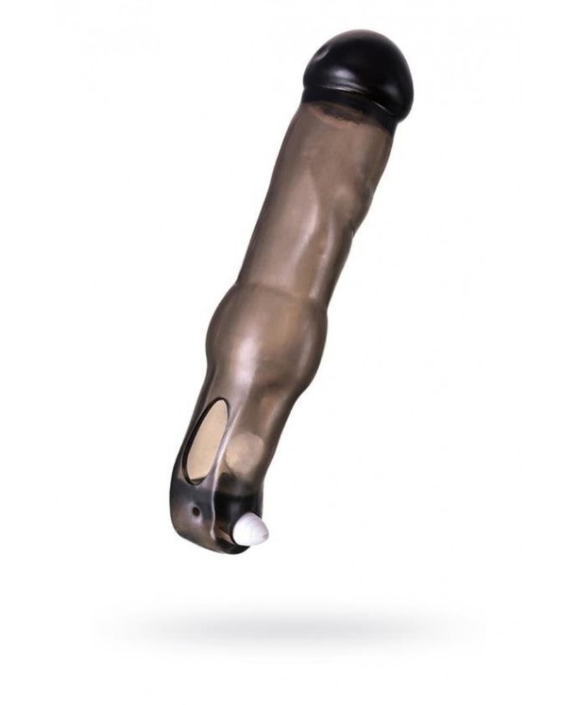 xToyFa XLover, Penis Sleeve, for increase in size with vibration, TPE, transparent black, 19.4 cm