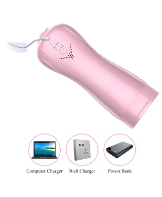 Masturbator-Vibrating and Flashing Masturbation Cup USB 7+7 Function / Talk Mode (Pink)
