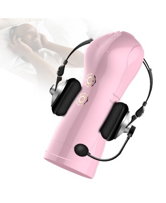 Masturbator-Vibrating and Flashing Masturbation Cup USB 7+7 Function / Talk Mode (Pink)