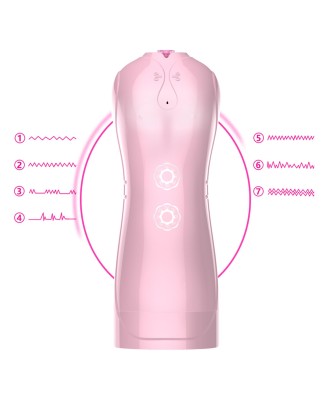 Masturbator-Vibrating and Flashing Masturbation Cup USB 7+7 Function / Talk Mode (Pink)