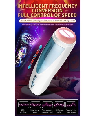 Masturbator-Vibrating, Rotating and Flashing Masturbation USB 10+10 Function / Talk Mode
