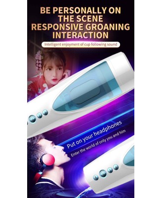 Masturbator-Vibrating, Rotating and Flashing Masturbation USB 10+10 Function / Talk Mode