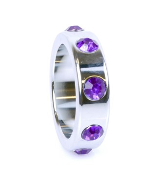 Pierścień-Metal Cock Ring with Purple Diamonds Large