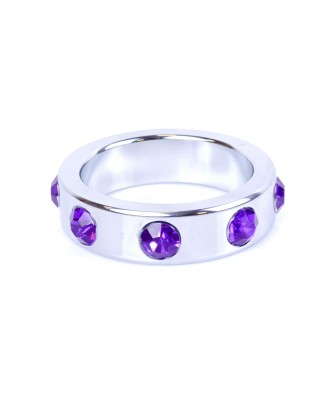 Pierścień-Metal Cock Ring with Purple Diamonds Large