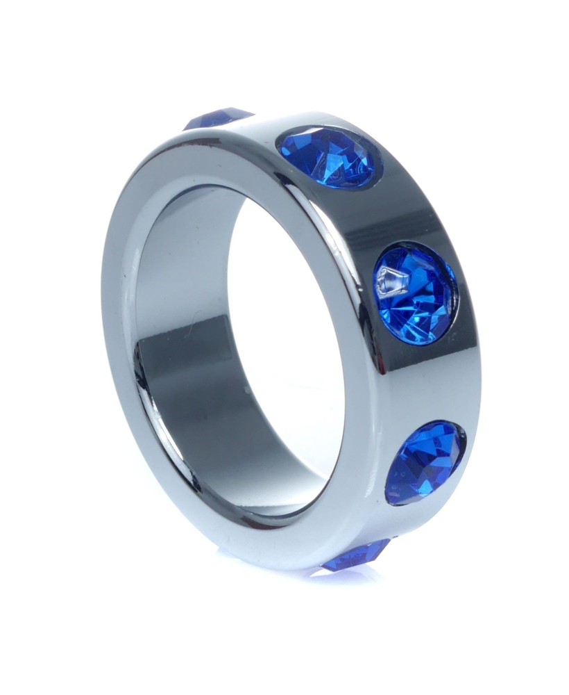 Pierścień-Metal Cock Ring with Dark Blue Diamonds Small